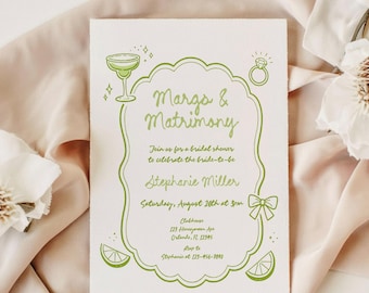 Margs & Matrimony Brautpartyeinladung, Margarita-Thema bearbeitbare Canva-Vorlage, handgezeichnetes Doodle, Cocktail-Fiesta, druckbarer Download