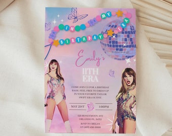 Druckbare T Swift-Geburtstagsfeier-Einladung, In meiner Geburtstags-Ära-Geburtstagsfeier, Freundschaftsarmband-Einladung, bearbeitbare Braut-Ära-Einladung