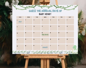 Dinosaur Baby Shower Due Date Calendar Game, Dinosaur Due Date Calendar Game, Dinosaur Guess The Birthday, Instant Download Template