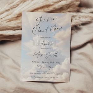 She&#39;s on Cloud 9 Bridal Shower Invite,The Bride Is On Cloud Nine,Editable Invitation Template,Instant Digital Download, Printable, Evite