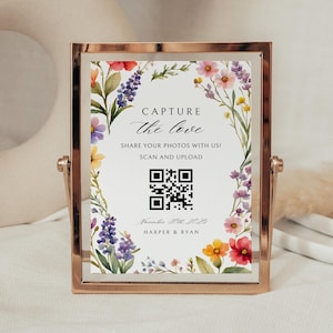 Share The Love Sign QR Code Sign,Wedding Photo Sign Printable, Capture The Love Scannable Photo Sharing Printable Sign,Editable Template