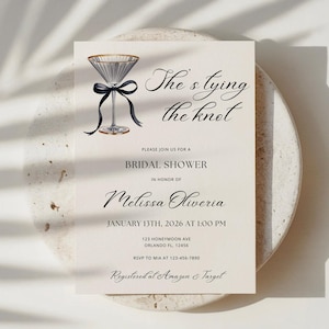 Editable Bridal Shower Invitation Template,She's Tying the Knot,Martini Glass Black Bow Invite, 5x7 Canva Digital Download image 4