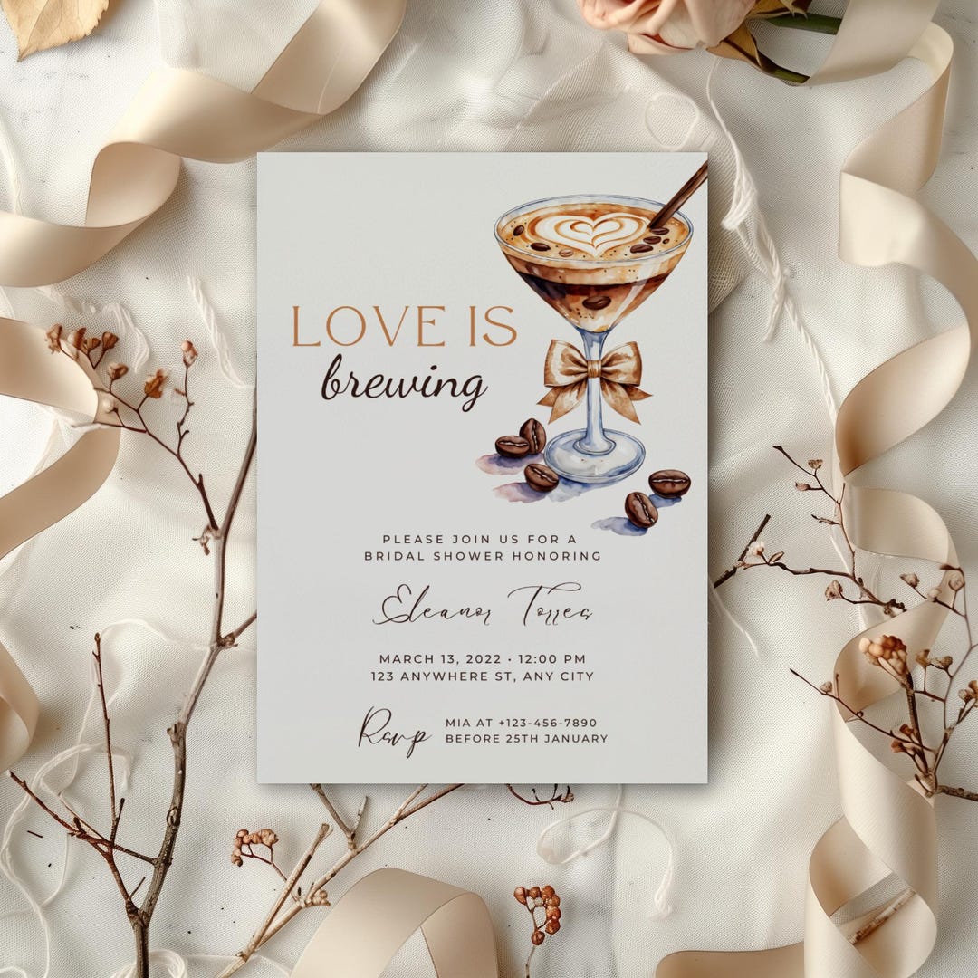 Invite Theme Editable Love is Brewing Bridal Shower Invitation Template,coffee and ...