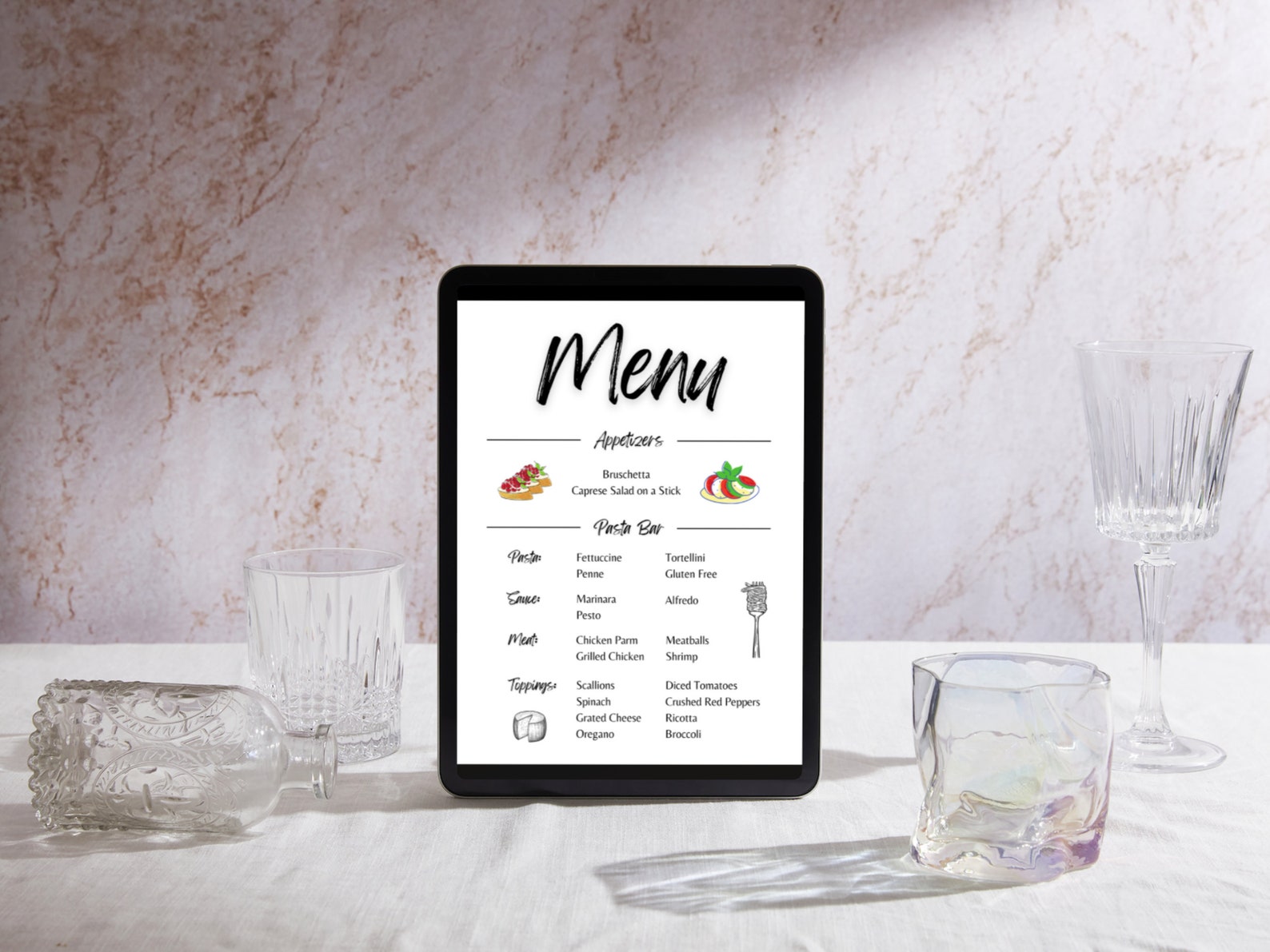 Pasta Bar Minimalist Menu Buffet Wedding Menu, Printable Menu, Canva