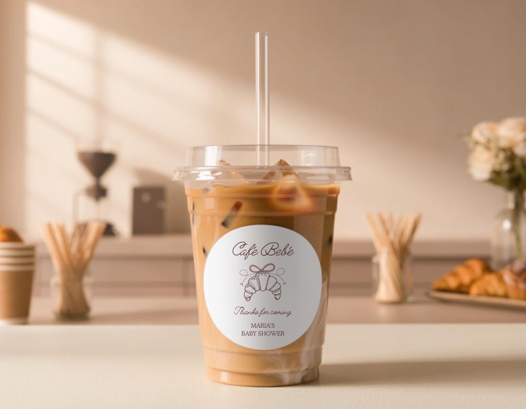 Café Bébé Baby Shower Sticker Template, Coffee Theme Favor Label, Thank ...