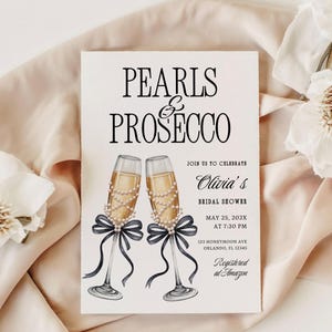 Pearls and Prosecco Bridal Shower Invitation: Elegant Champagne Design (Canva Template, Digital Download)