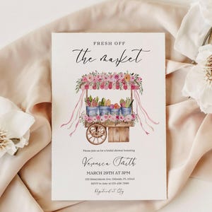 Farmers Market Bridal Shower Invitation: Watercolor Produce Stand Canva Template (5x7 inches) (Digital Download
