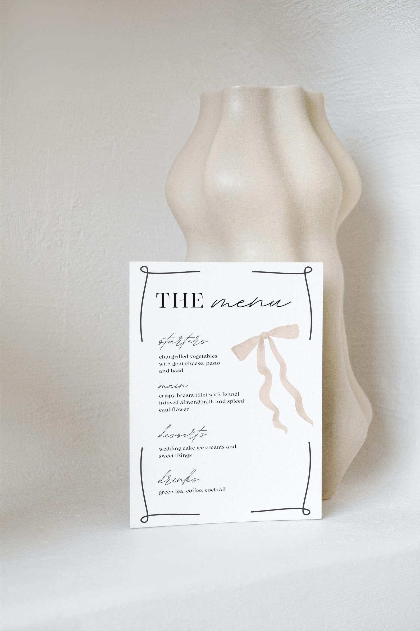 Beige Ribbon Bow Menu Template,wedding/bridal Shower Menu,printable ...