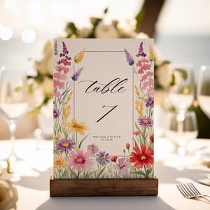 Wildflower Table Number Template, Printable Table Number Card,Wedding Table Cards, Wildflower Wedding,Table Setting,Instant Download,5x7 4x6