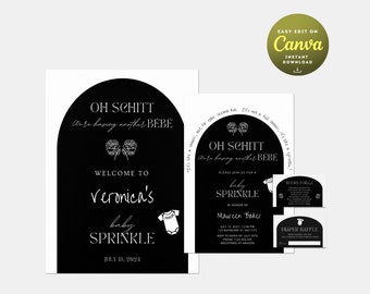 Schitt's Creek Inspired Baby Sprinkle Invitation Bundle, Welcome Sign, Oh Schitt Baby Shower, We’re Having Another Bebe, Printable Template