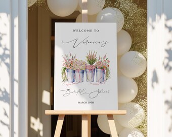 Panneau de bienvenue pour la douche nuptiale fraîchement sorti du marché, marché de producteurs de fleurs, jardin rustique, modèle de toile modifiable, panneau imprimable, téléchargement immédiat