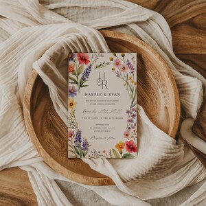 Rosa Wildblumen-Hochzeits-Einladungs-Reihe, Garten-Hochzeit einladen, Boho-Hochzeit, gepresste Blumen, die Antwort schreiben, bearbeitbare Vorlage, druckbare Details Bild 7
