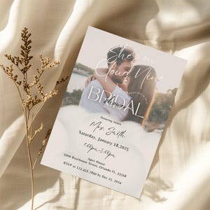 She&#39;s on Cloud Nine Bridal Shower Invite,The Bride Is On Cloud 9,Editable Invitation Template,Instant Digital Download,Printable,Photo Evite
