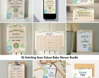 Bearbeitbares Dinosaurier-Babyparty-Einladungspaket, Es ist eine Junge-Dinosaurier-Babyparty-Einladung, Dinosaurier-Babypartyspiele, Boho-Dinosaurier-Tischschilder