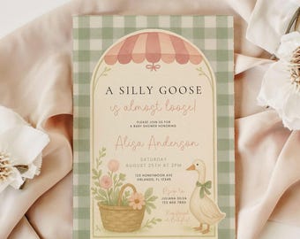 Silly Goose Baby Shower Invitation • Sage Green Gender Neutral Template • Printable Canva Invite • Editable Download for Baby EVITE