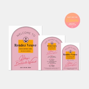Last Rendez Veuve Bachelorette Party Invitation Set, Veuve Before Vows,Weekend Itinerary,Welcome Sign, Canva Digital 3pc Template Download