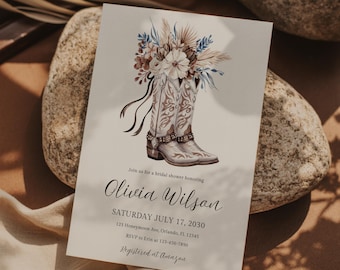 Cowgirl Boots Bridal Shower Invitation: Boots & Bubbly (Digital Download Template 5x7in)