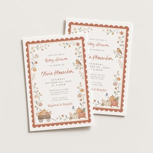 Fall Harvest Baby Shower Invitation Template, Editable Canva, Autumn Pumpkin Shower Invite, Printable Instant Download image 4