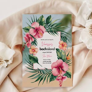Bachelorette-uitnodiging Bacheiland, Tropical Beach Party Evite, verjaardagsweekend uitnodiging, bewerkbare canva-sjabloon, instant digitale download