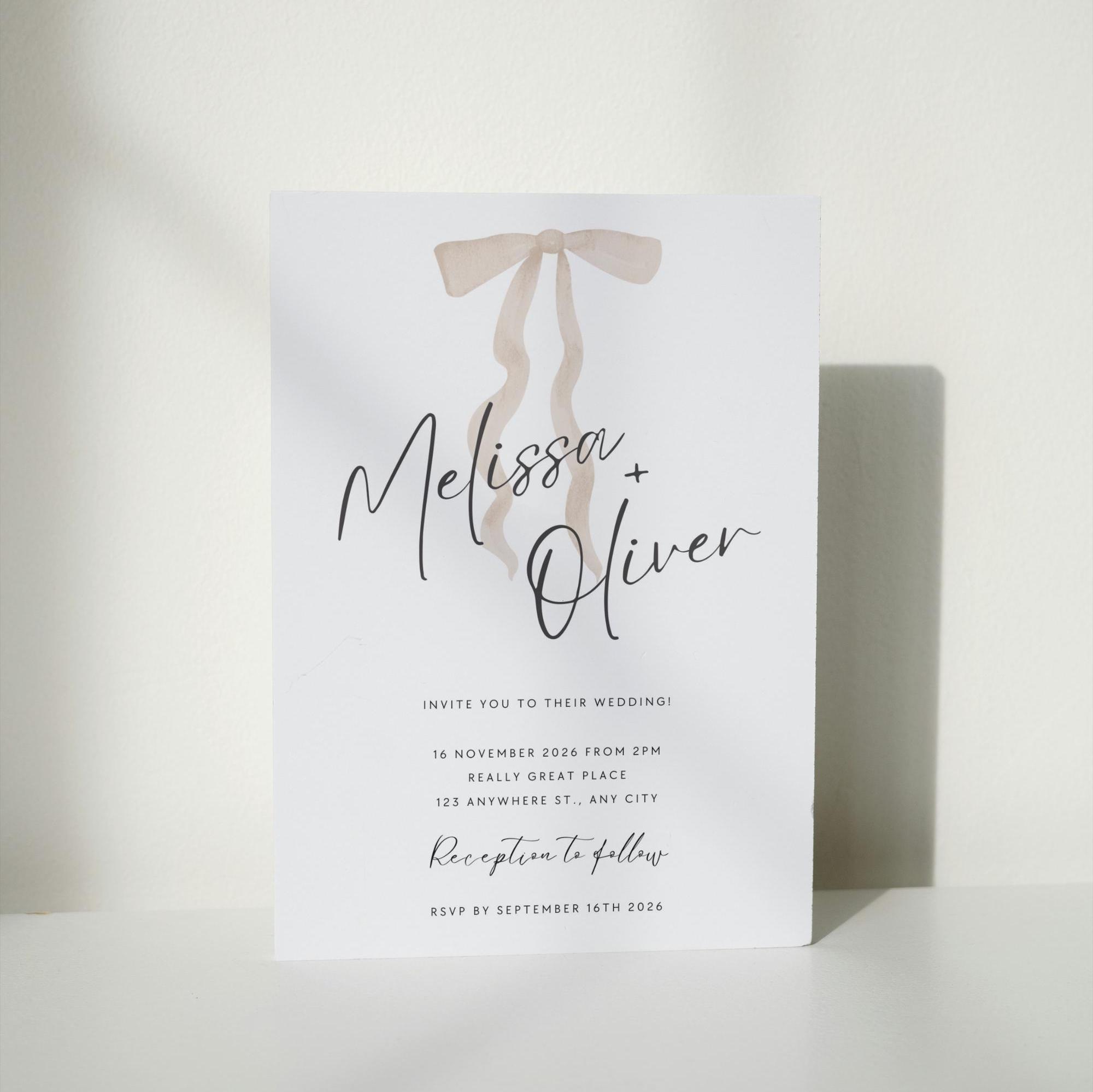 Invitation Beight Pattern Beige Bow Wedding Invitation, Minimal Invitation,editable Template ...