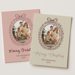 Christmas Card Photo With Bow,Red Ribbon And Bow,Photo Christmas Card Template,Holiday Photo Card,Editable Family Photo Card Template Evite