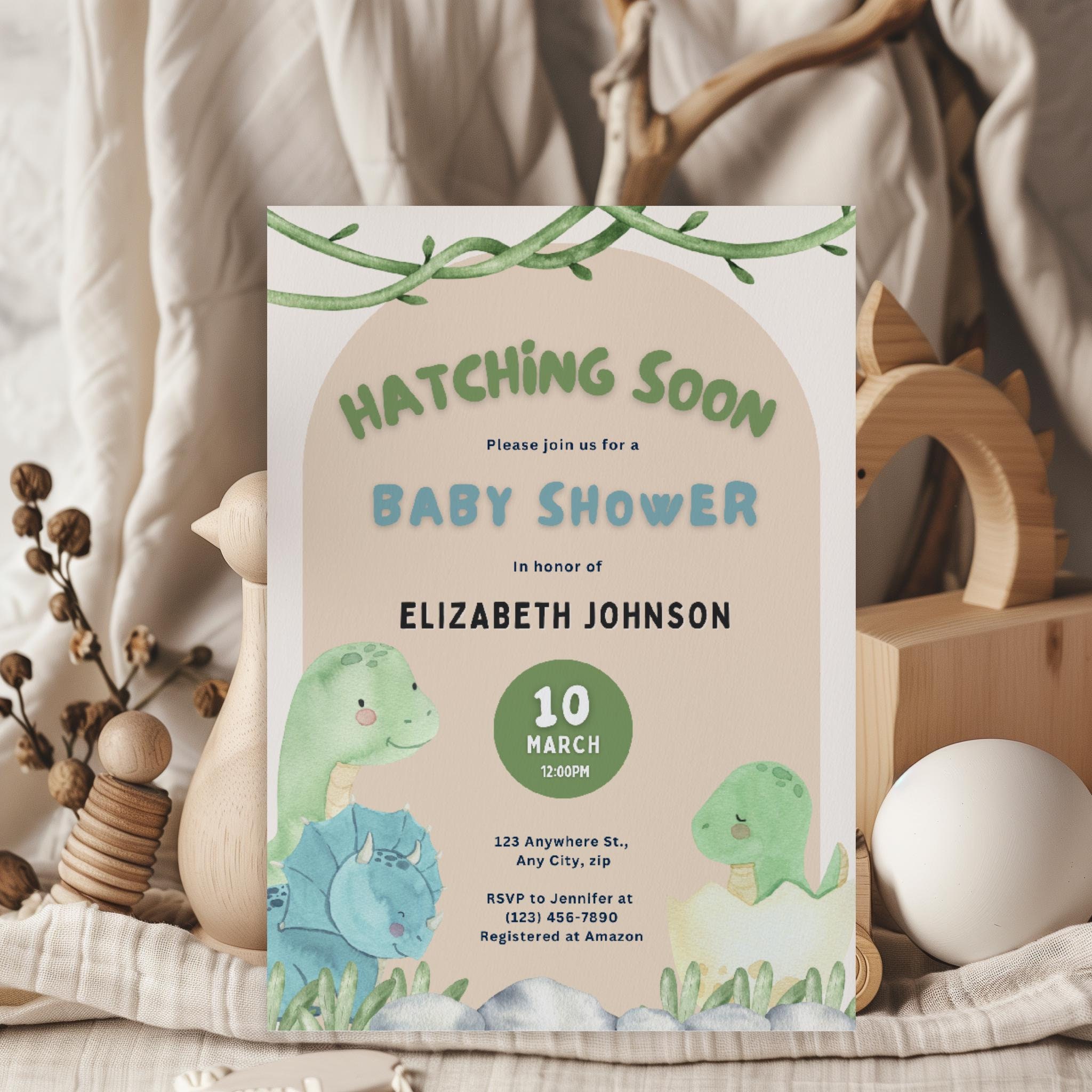Hatching Soon Baby Shower Invitation Editable,baby Dinosaur Theme, Boy ...