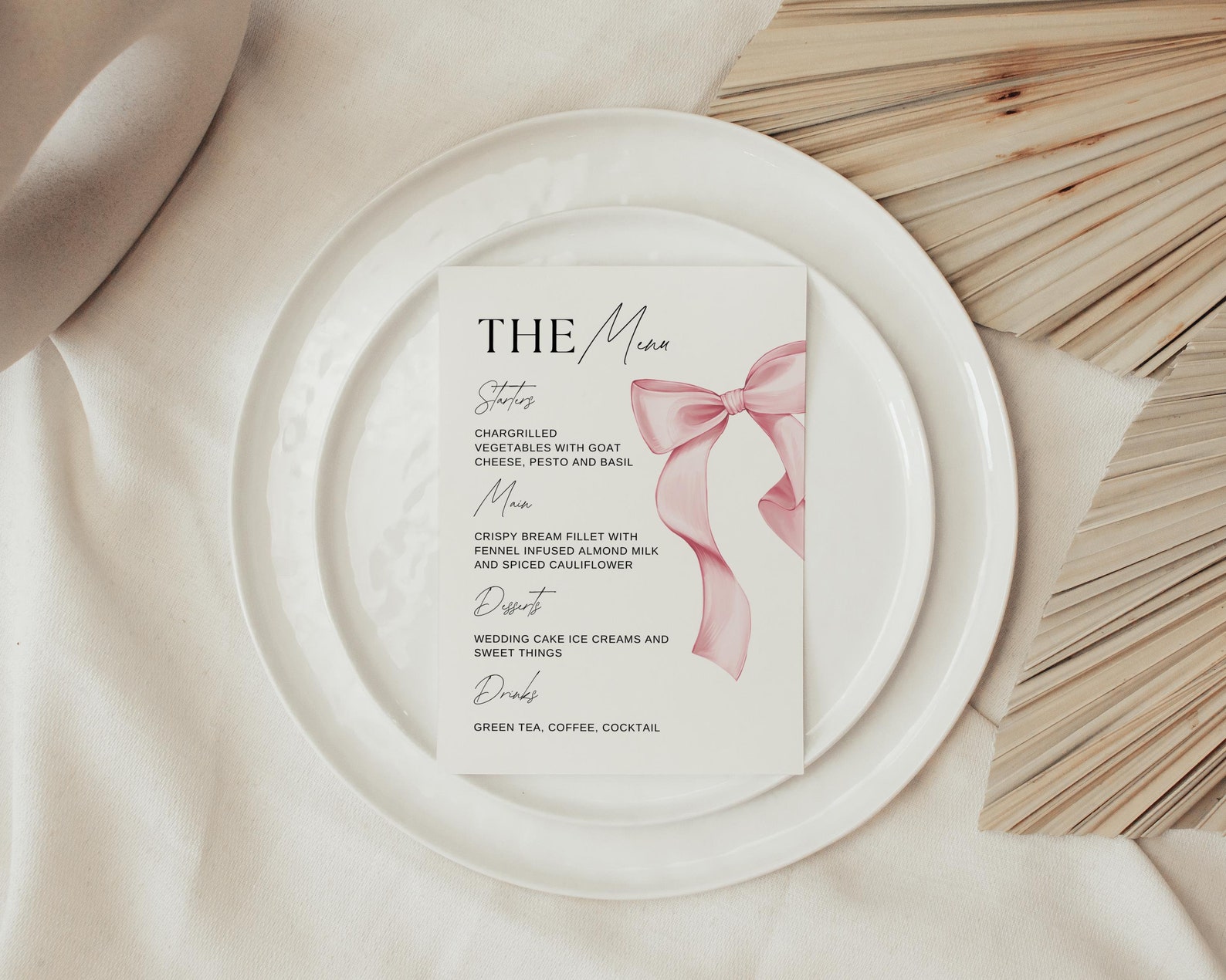 Editable Pink Ribbon Bow Menu Template,wedding/bridal Shower Menu ...