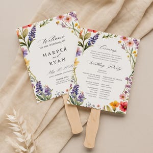 Pink Wildflower Wedding Program Fan Template: Editable Garden Ceremony (5x7 & 8.5x11 inches) (Digital Download)