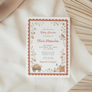 Fall Harvest Baby Shower Invitation Template, Editable Canva, Autumn Pumpkin Shower Invite, Printable Instant Download image 8