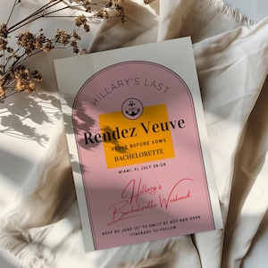 Last Rendez Veuve Bachelorette Party Invitation Set, Veuve Before Vows,Weekend Itinerary,Welcome Sign, Canva Digital 3pc Template Download