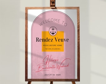 Veuve Before Vows Bachelorette Party Invitation Set, Last Rendez Veuve Weekend Itinerary,Welcome Sign, Canva Digital 3pc Template Download