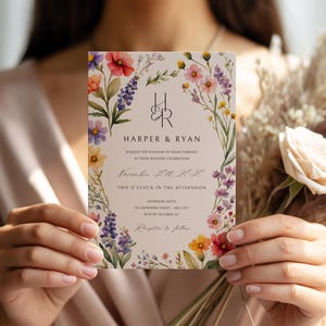 Rosa Wildblumen-Hochzeits-Einladungs-Reihe, Garten-Hochzeit einladen, Boho-Hochzeit, gepresste Blumen, die Antwort schreiben, bearbeitbare Vorlage, druckbare Details Bild 10