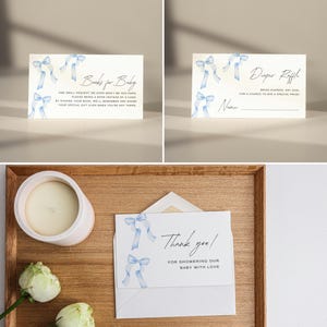 Carte livres pour bébé, baby shower garçon, hors-texte demande de livre, baby shower avec noeud bleu, baby shower bleu, carte tombola de couches, lot de remerciements noeud