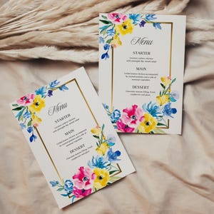 Wildflower Wedding Menu Template, Floral Wedding/Bridal Editable Menu Template,Printable Elegant Menu,Digital Instant Download,4x9,5x7,4x6
