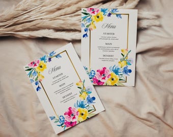 Wildflower Wedding Menu Template, Floral Wedding/Bridal Editable Menu Template,Printable Elegant Menu,Digital Instant Download,4x9,5x7,4x6