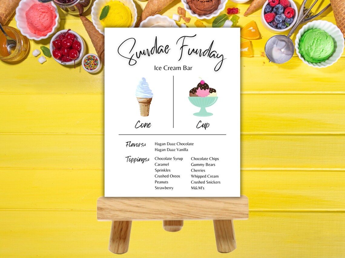 Ice Cream Bar Menu Template Sundae Minimalist Menu, Sundae Funday
