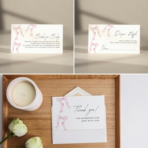 Carte livres pour bébé, baby shower fille, hors-texte demande de livre, baby shower avec noeud rose, baby shower rose, carte tombola de couches, lot de remerciements noeud
