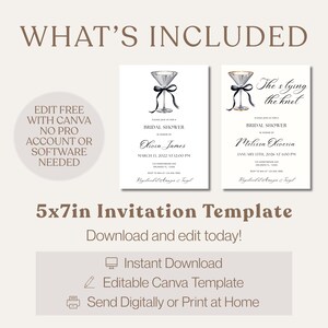 Editable Bridal Shower Invitation Template,She's Tying the Knot,Martini Glass Black Bow Invite, 5x7 Canva Digital Download image 7