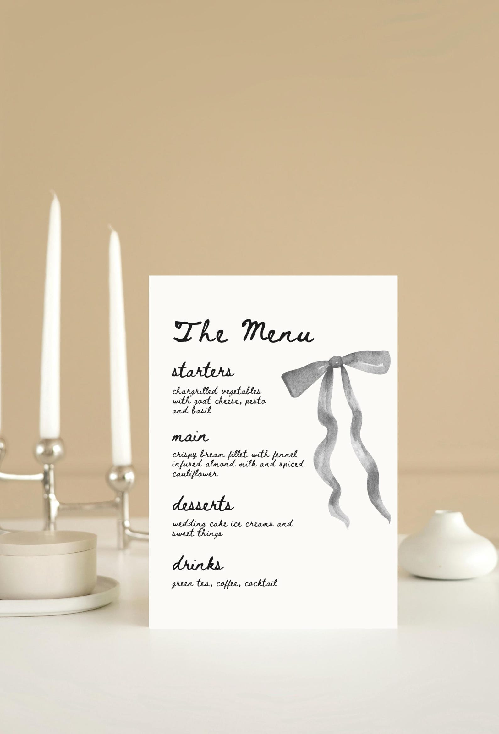 Black Ribbon Bow Menu Template,wedding/bridal Shower Menu,printable ...