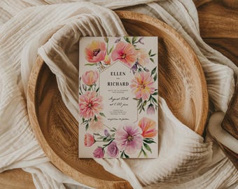 Wildflower Wedding Invitation Template: Floral Spring Invite (EDITABLE Download)