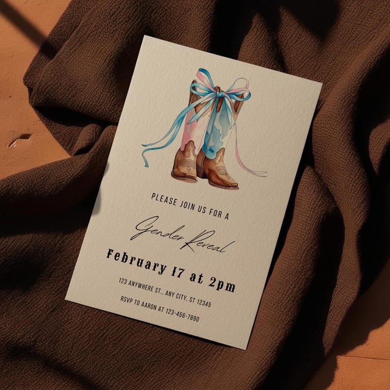 Plantilla de invitación editable para revelar el género del bebé, con ...