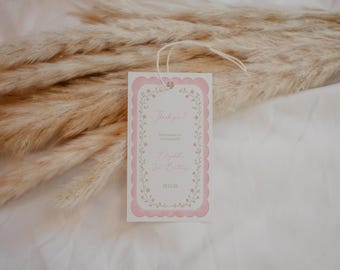Editable Floral Scallop Thank You Gift Tag Template, Pink Wildflower Favor Tag, Printable Birthday Party Tag, Canva Download