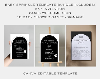 Schitts Creek Baby Sprinkle Decor Bundle, &#39;Oh Schitt, Another Bebe&#39; Shower Set with Welcome Sign, Games, & Invitation Canva Template