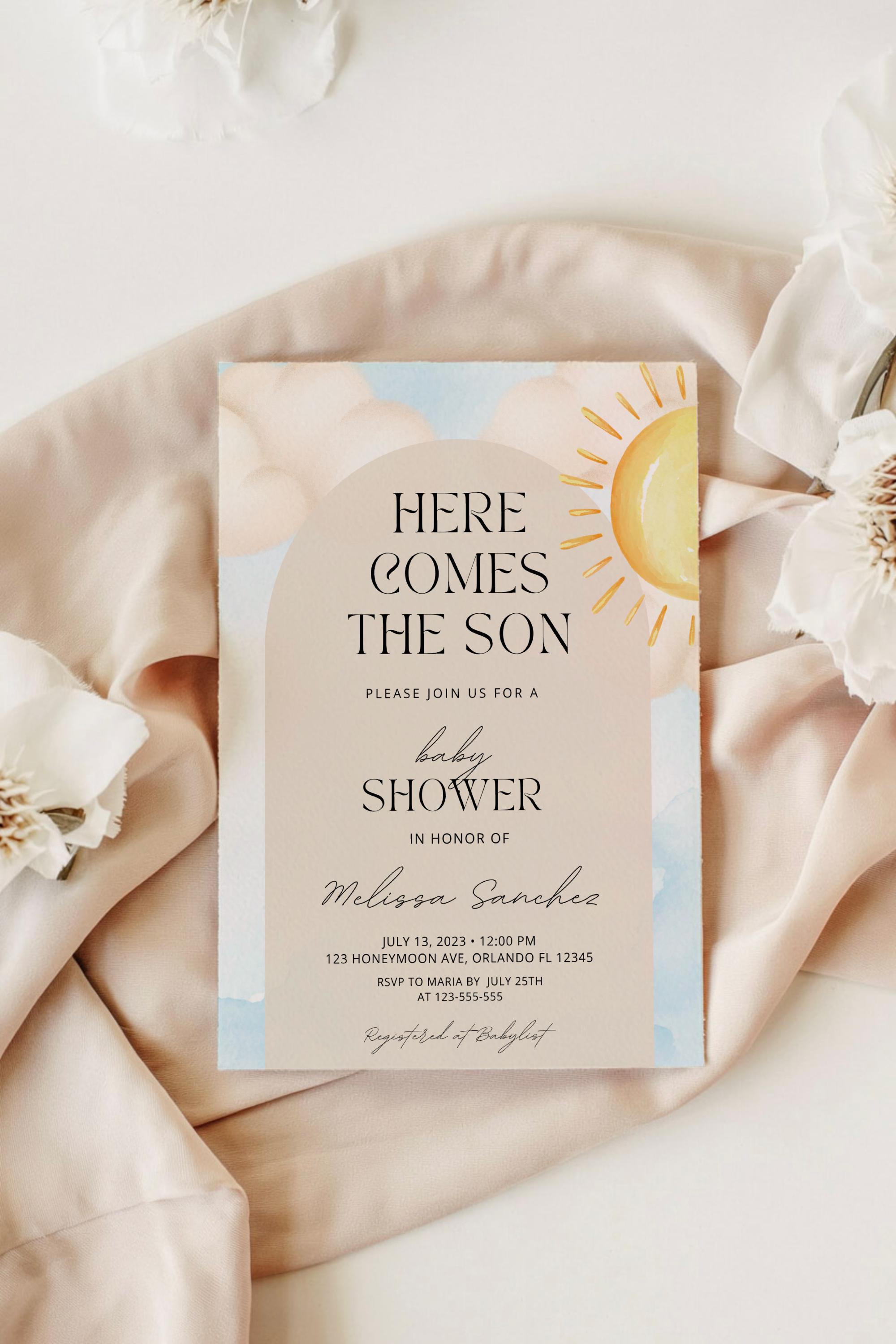 Here Comes The Son Baby-Shower-Banner – Fertig Montiert, Sonnig & Festlich