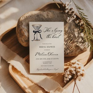 Editable Bridal Shower Invitation Template,She's Tying the Knot,Martini Glass Black Bow Invite, 5x7 Canva Digital Download image 3
