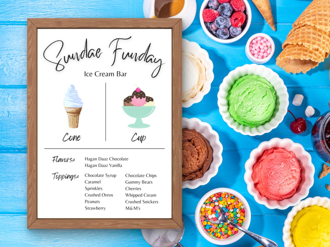 Ice Cream Bar Menu Template Sundae Minimalist Menu, Sundae Funday