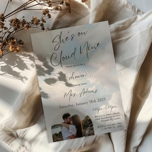The Bride Is On Cloud Nine,She&#39;s on Cloud 9 Bridal Shower Invite,Editable Invitation Template,Instant Digital Download,Printable,Photo Evite
