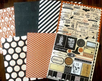 My Mind’s Eye Happy Haunting Halloween Paper & Accessories Kit | 12x12 Scrapbook Papers + Sticker Sheet | Vintage Halloween Craft Pack