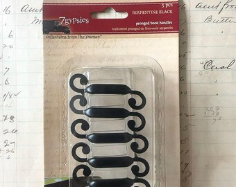 7 Gypsies Serpentine Black Pronged Book Handles Retired Mini Drawer Pulls 5 Pc Set New 2008 Stock 12493