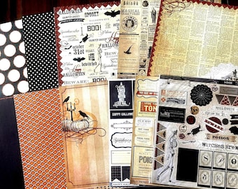 My Mind’s Eye Halloween Paper Craft Bundle | Lost & Found Halloween + Happy Haunting | Papers Stickers Die Cuts Chipboard | 12x12